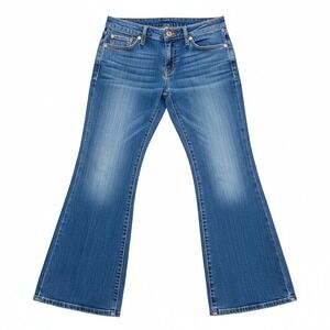 Fashion Bug‎ Womens Blue Flare Jeans Size 10 Embroidered Pockets Y2K Medium Wash